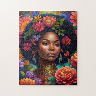 Puzzle Hermosa mujer negra rodeada de flores