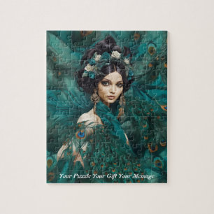 Puzzle Hermosa mujer vestido de pavo real Boho