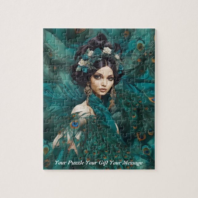 Puzzle Hermosa mujer vestido de pavo real Boho (Vertical)