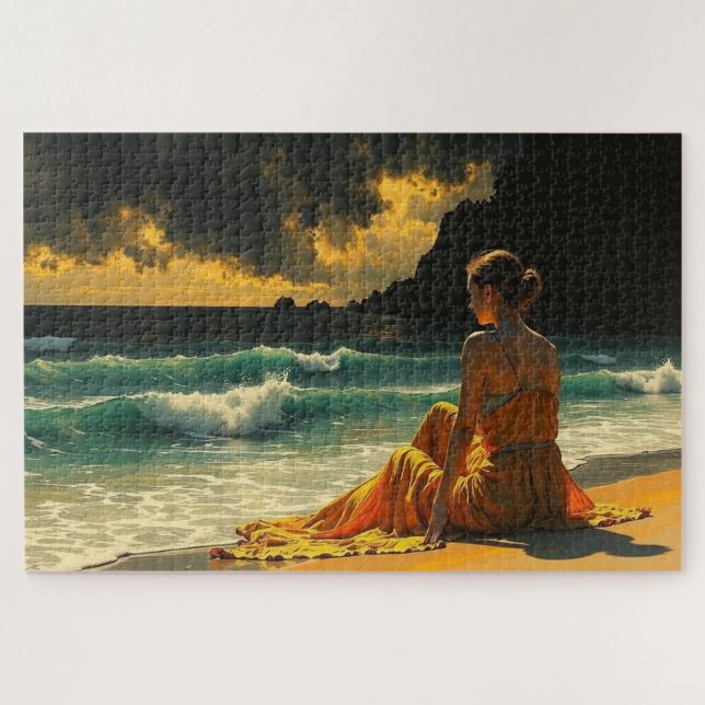 Puzzle Hermosa noche costera Reflexión junto al mar  (Horizontal)