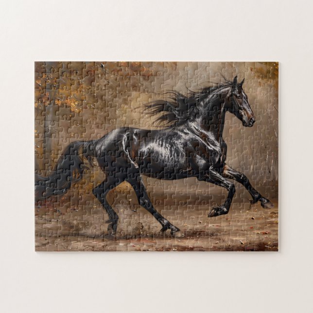 Puzzle Hermosa pintura de aceite de caballo negro (Horizontal)