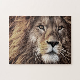 Puzzle Hermosa pintura marrón de león negro de cara de ci