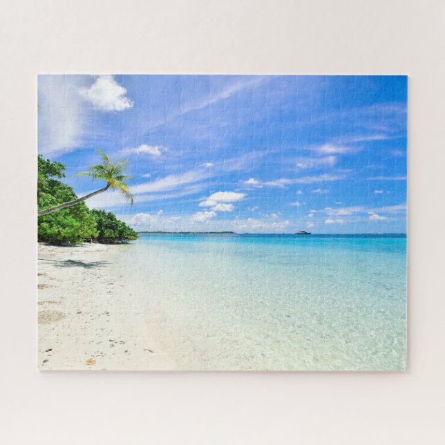 Puzzle Hermosa Playa De Isla Tropical Con Palmeras (Horizontal)