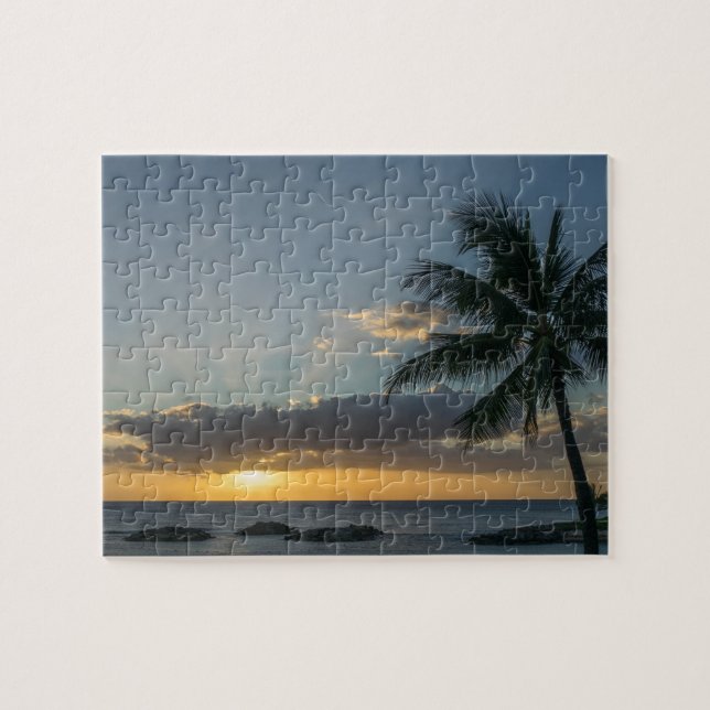 Puzzle Hermosa playa Sunset Palm Trees Islas Nubes (Horizontal)