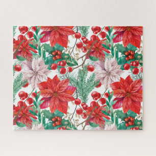Puzzle Hermosa poinsettia de Navidades rojos y blancos