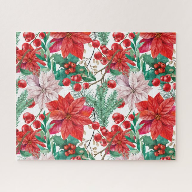 Puzzle Hermosa poinsettia de Navidades rojos y blancos (Horizontal)