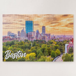 Puzzle Hermosa puesta de sol sobre Boston, Massachusetts,