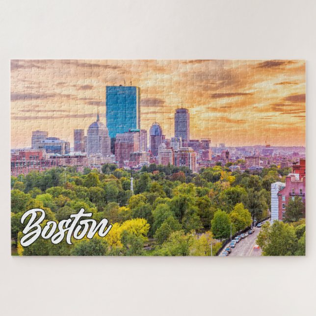 Puzzle Hermosa puesta de sol sobre Boston, Massachusetts, (Horizontal)