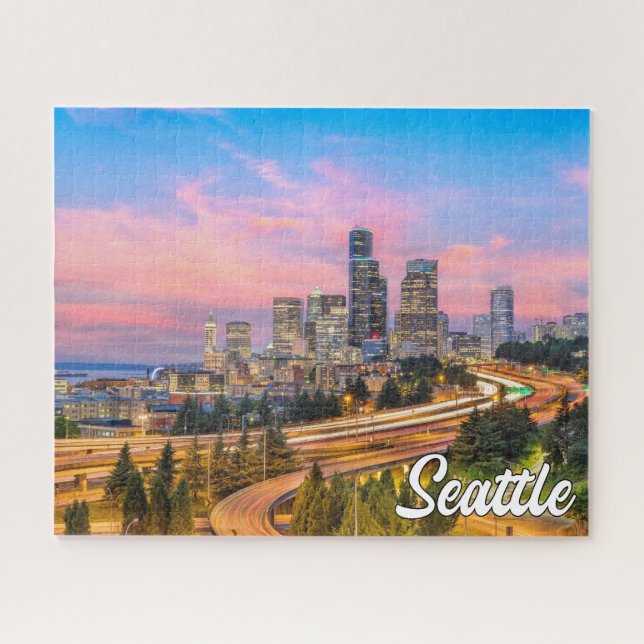 Puzzle Hermosa puesta de sol sobre Seattle, Washington (Horizontal)