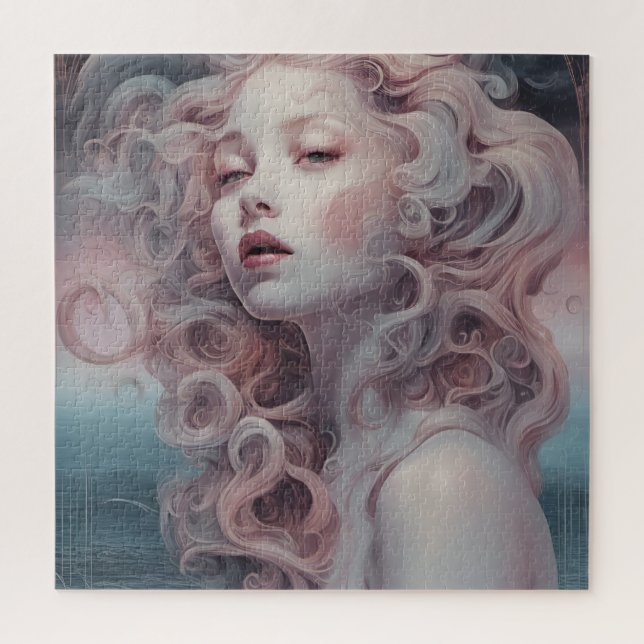 Puzzle Hermosa sirena de pelo rosado (Vertical)