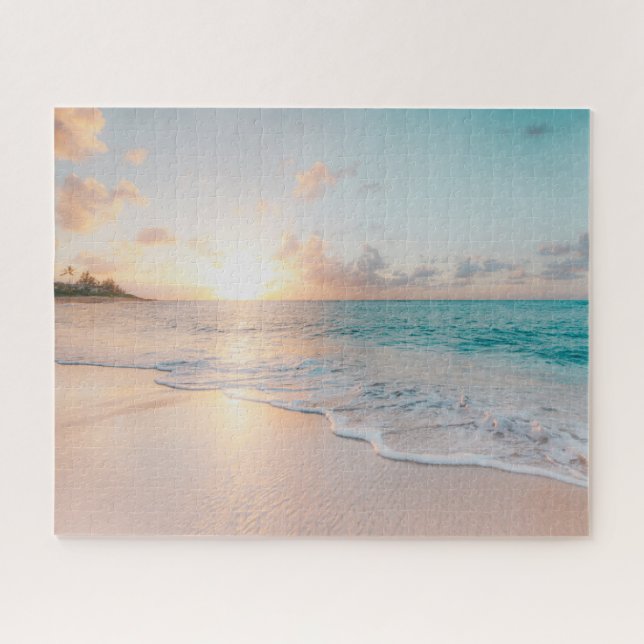 Puzzle Hermosa Sunset Oceánica Con Gentil Familia De Onda (Horizontal)