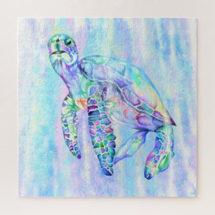 Puzzle Hermosa Tortuga Acuática Curiosa Pintura Acuarela