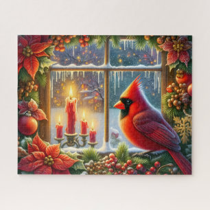Puzzle Hermosa ventana de Navidad del cardenal