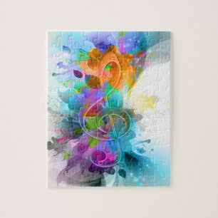 Puzzle Hermosa y colorida acuarela Splatter Music Note