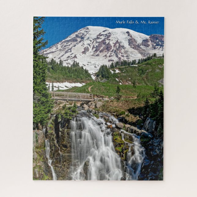 Puzzle Hermosas Cataratas Myrtle y Monte Rainier (Vertical)