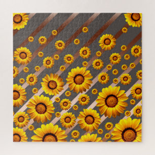 Puzzle Hermosas flores amarillas sobre rayas grises y mar