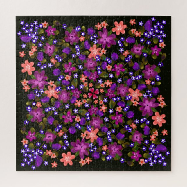 Puzzle Hermosas flores de boho rosa y morado (Vertical)