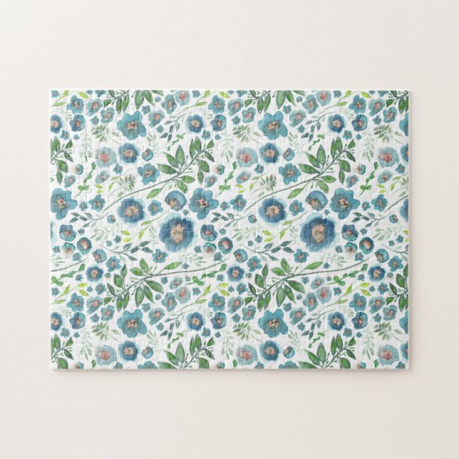 Puzzle Hermosas flores de color azul elegante (Horizontal)