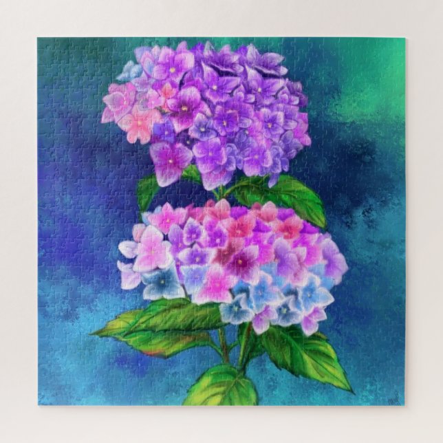 Puzzle Hermosas flores de Hydrangea - Arte de pintura mez (Vertical)