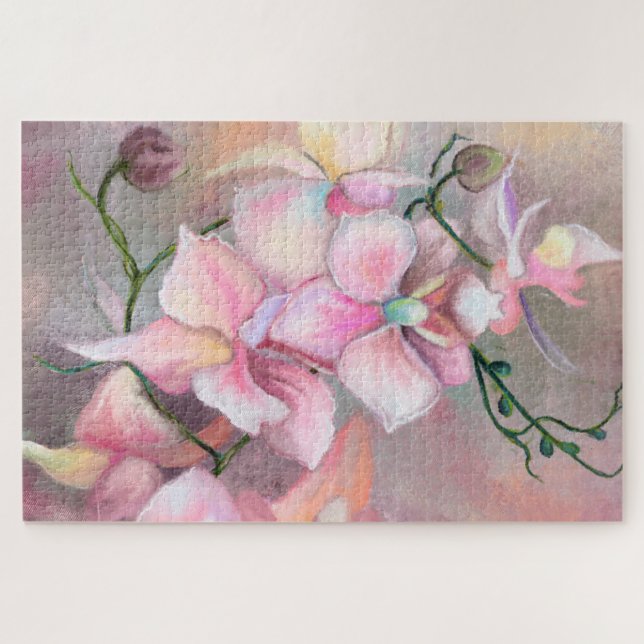 Puzzle Hermosas flores de orquídeas rosadas - Pintura ori (Horizontal)