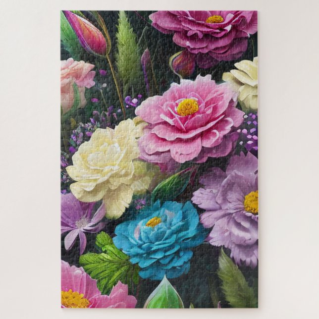 Puzzle Hermosas flores mixtas coloridas rosas (Vertical)
