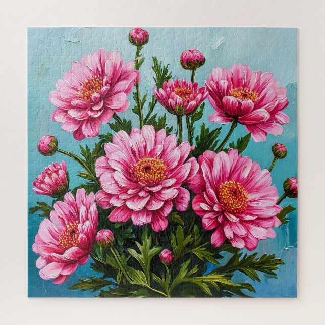 Puzzle Hermosas flores rosadas con hojas verdes (Vertical)