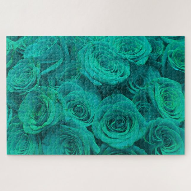 Puzzle Hermosas flores verde azuladas de rosas verdes ver (Horizontal)