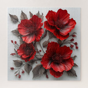 Puzzle Hermosas flores y hojas rojas