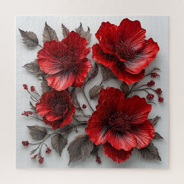 Puzzle Hermosas flores y hojas rojas (Vertical)