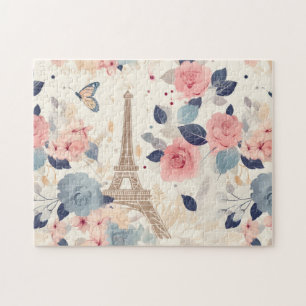 Puzzle Hermosas flores y la Torre Eiffel París