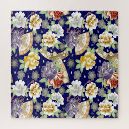 Puzzle Hermosas flores y ventiladores de época