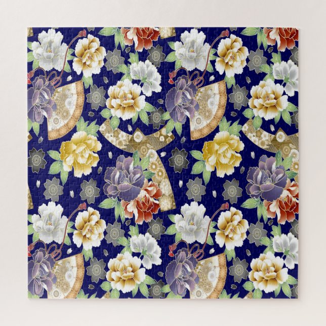 Puzzle Hermosas flores y ventiladores de época (Vertical)