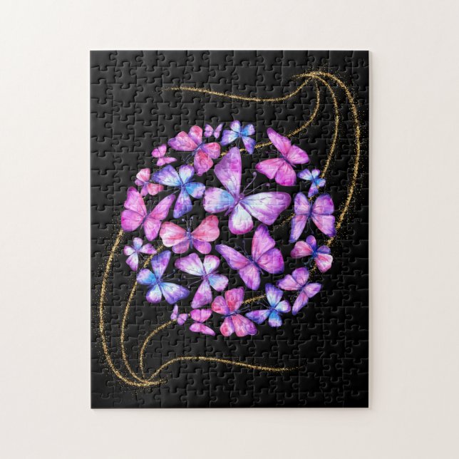 Puzzle Hermosas mariposas acuarela con brillo dorado (Vertical)