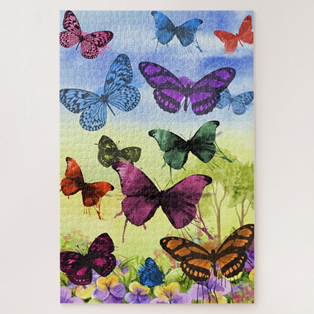 Puzzle Hermosas mariposas con flores de verano de Bonito (Vertical)