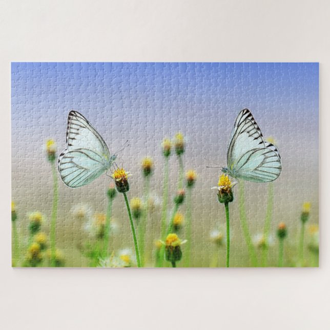 Puzzle Hermosas mariposas pradera primavera flor naturale (Horizontal)