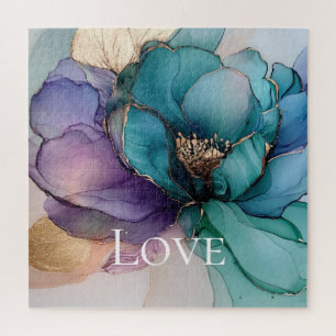 Puzzle Hermoso amor floral azul acuático púrpura dorado