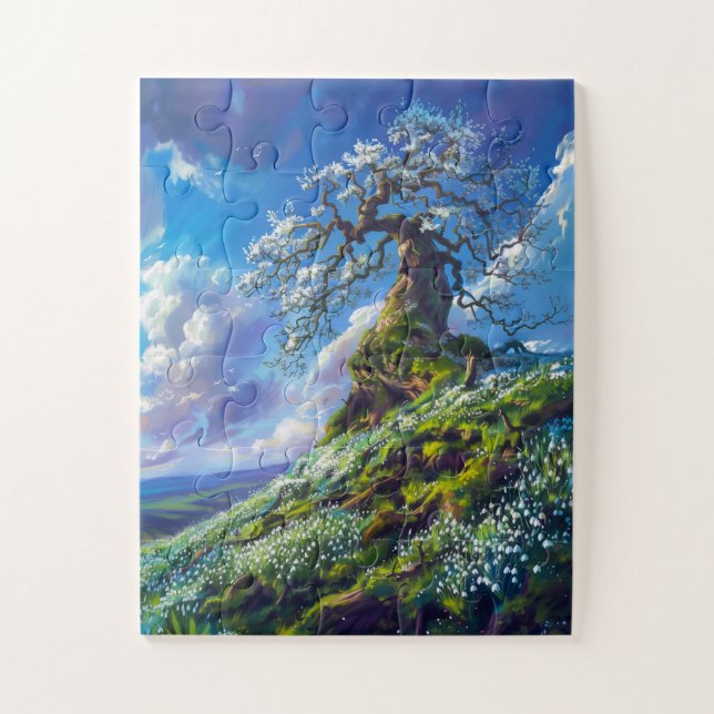 Puzzle Hermoso árbol Bonsai en la colina de primavera (Vertical)