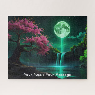 Puzzle Hermoso árbol de floración de cascada de neón bril