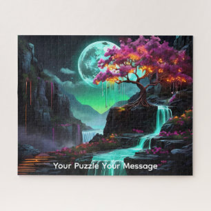 Puzzle Hermoso árbol florecido de cascada brillante de ne