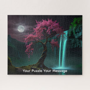 Puzzle Hermoso árbol florecido de cascada brillante de ne