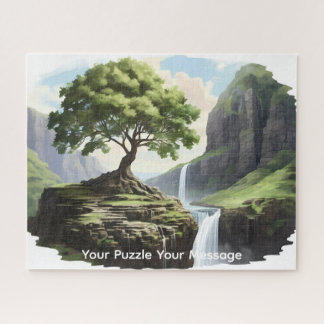 Puzzle Hermoso árbol florecido de cascada brillante de ne
