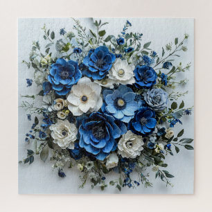 Puzzle Hermoso arreglo floral azul y blanco