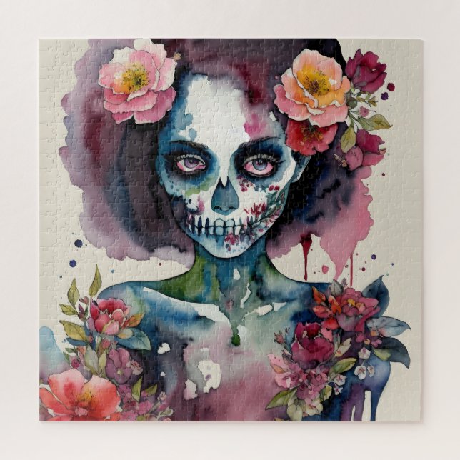 Puzzle Hermoso arte de acuarela floral zombi (Vertical)