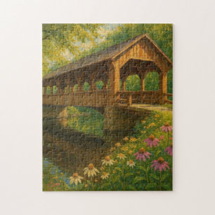 Puzzle Hermoso arte de puente cubierto de verano