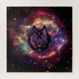 Puzzle Hermoso Arte Gráfico Lobo, Fondo Galaxy