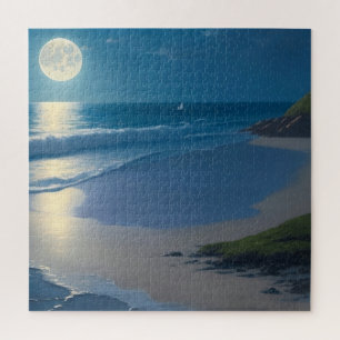 Puzzle Hermoso arte oceánico de luna llena
