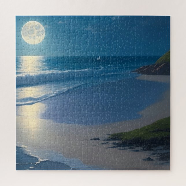 Puzzle Hermoso arte oceánico de luna llena (Vertical)