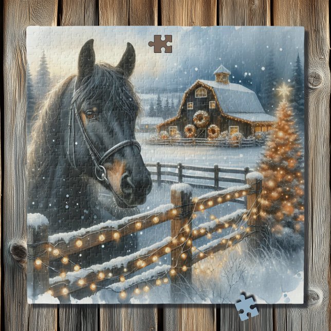 Puzzle Hermoso caballo negro festivo en Navidades de gran (Subido por el creador)