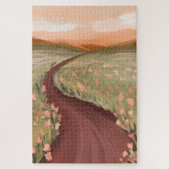 Puzzle Hermoso camino de pradera floral con pintura de ac (Vertical)