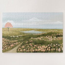Puzzle Hermoso camino de pradera floral con pintura de pe